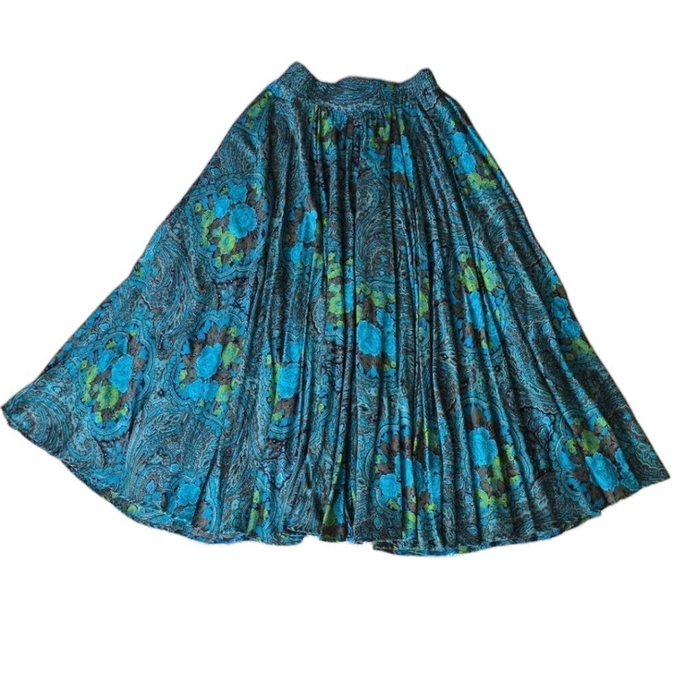 Carole Little Womens Floral Patterned Maxi Skirt Blue and Green Size 10 Fairy